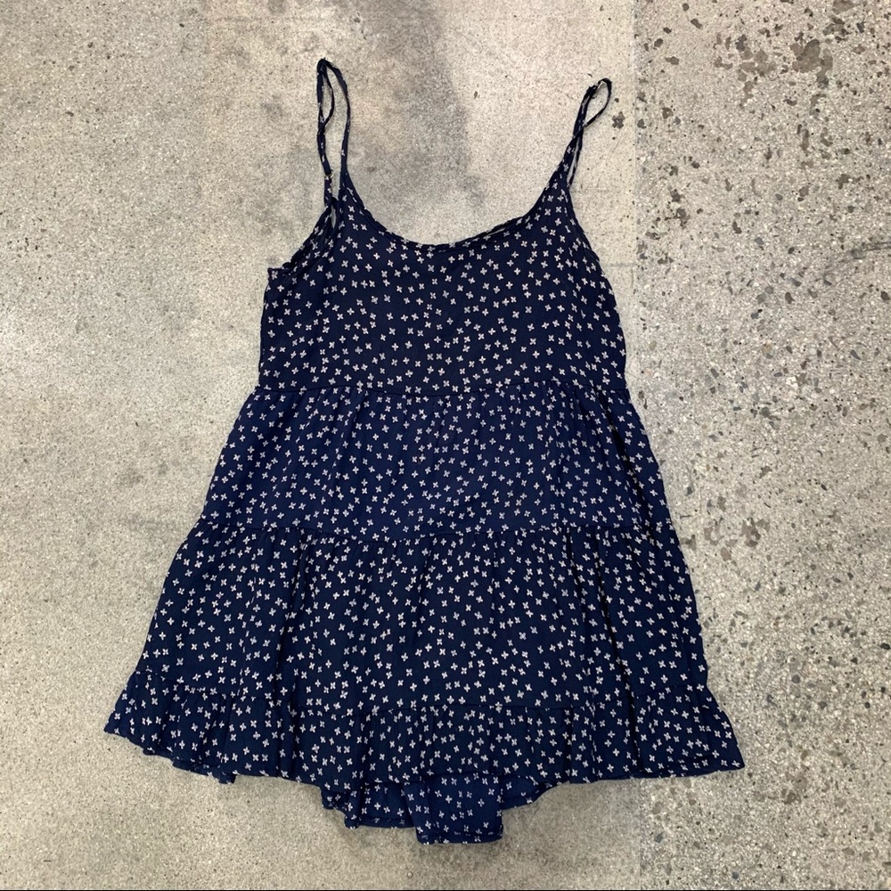 Brandy Melville navy floral ruffled tiered dress